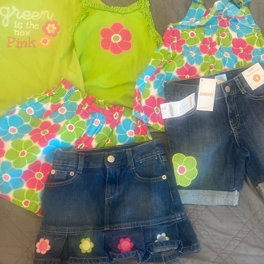 Gymboree Lot 4 5 Shorts Skirt shirt Ice Cream Sweetie Mod Flowers Floral bundle